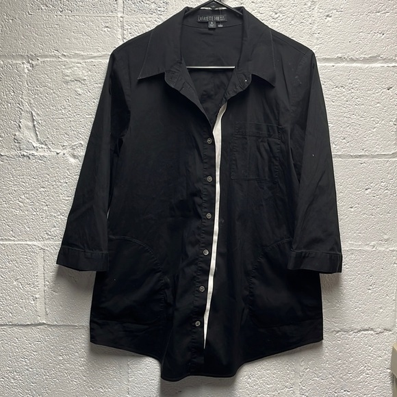 Lafayette 148 Black Button down with pockets sz 8 - Picture 2 of 7